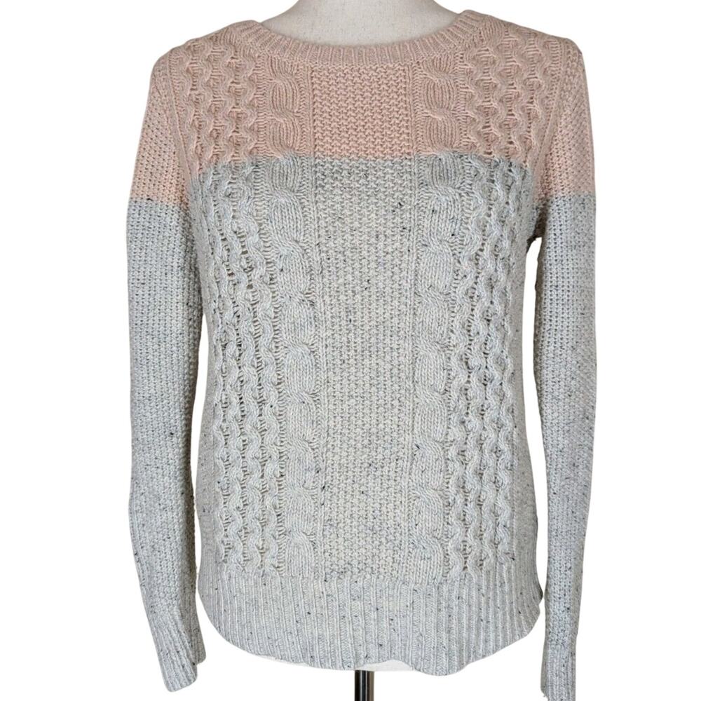 Banana Republic Wool Blend Cable Knit Sweater Womens Gray Peach Fisherman